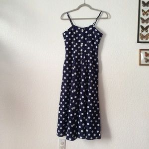 Polka Dot Midi Dress with Brown Button Closure